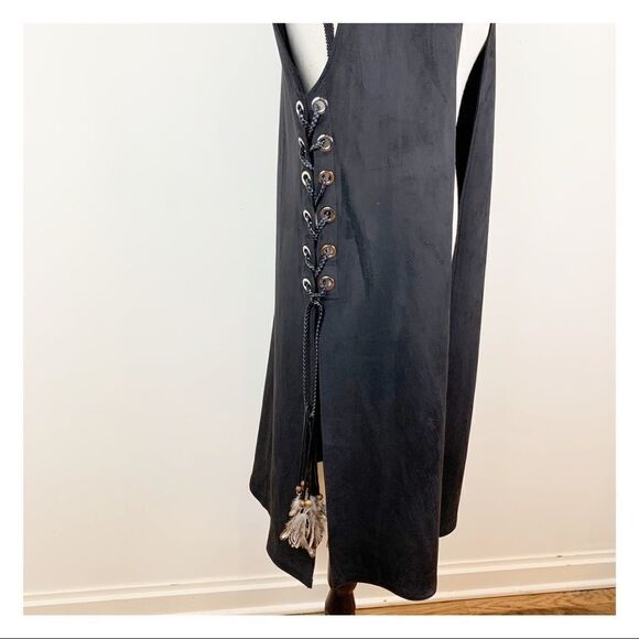 Zara Basic Black Faux‎ Suede Long Vest Side Lacing - Picture 6 of 15